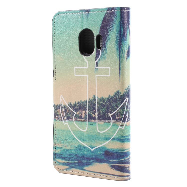 Water Transfer Printing Leather Wallet Mobile Shell for Samsung Galaxy J2 Pro 2018 - Anchor and Sea-2
