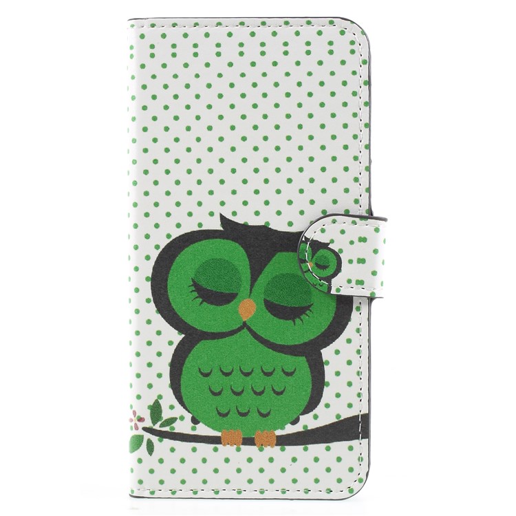 Water Transfer Printing PU Leather Protector Case for Samsung Galaxy J2 Pro 2018 - Green Napping Owl-1