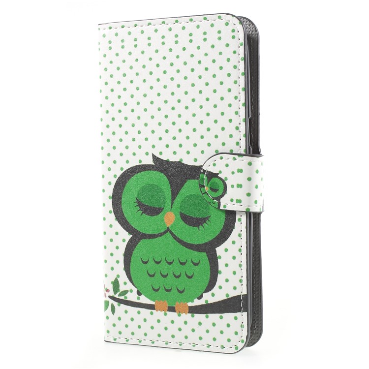 Water Transfer Printing PU Leather Protector Case for Samsung Galaxy J2 Pro 2018 - Green Napping Owl-3
