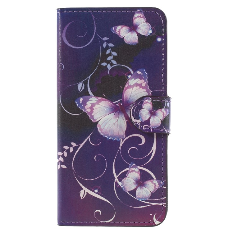 Water Transfer Printing Flip Leather Cellphone Case for Samsung Galaxy J2 Pro 2018 - Purple Butterfly-1