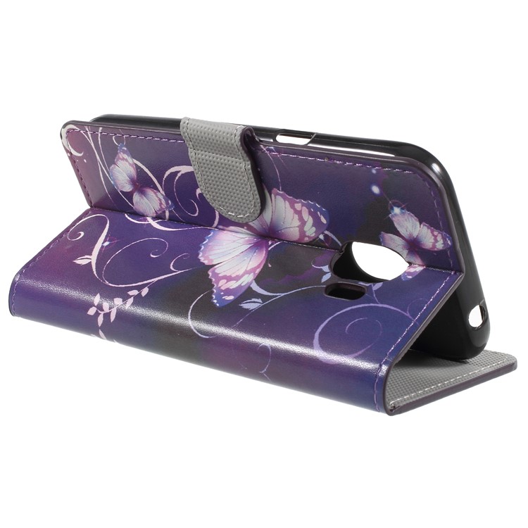 Water Transfer Printing Flip Leather Cellphone Case for Samsung Galaxy J2 Pro 2018 - Purple Butterfly-5