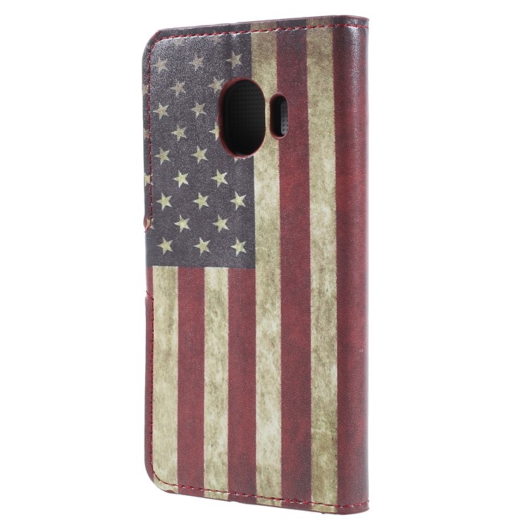 Water Transfer Printing Leather Wallet Shell Case for Samsung Galaxy J2 Pro 2018 - Vintage US Flag-2