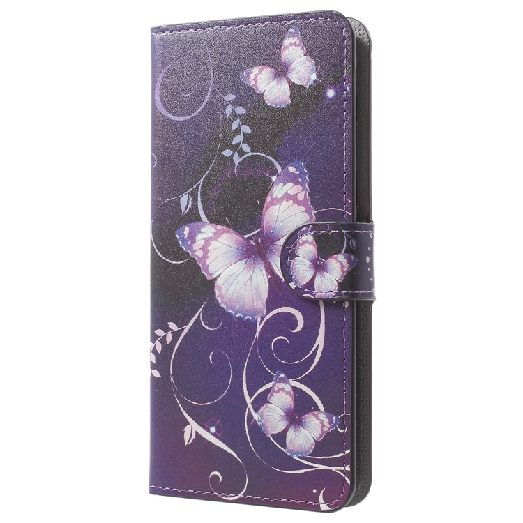 Pattern Printing Leather Magnetic Wallet Stand Folio Cover for Samsung Galaxy A8 (2018) - Purple Flower and Butterfly-2