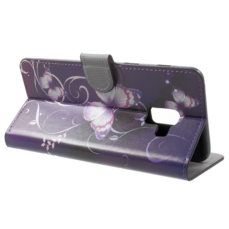 Pattern Printing Leather Magnetic Wallet Stand Folio Cover for Samsung Galaxy A8 (2018) - Purple Flower and Butterfly-4