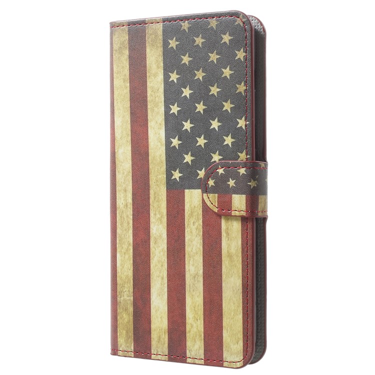 Pattern Printing Leather Magnetic Wallet Stand Folio Mobile Phone Cover for Samsung Galaxy A8 (2018) - America Flag-2