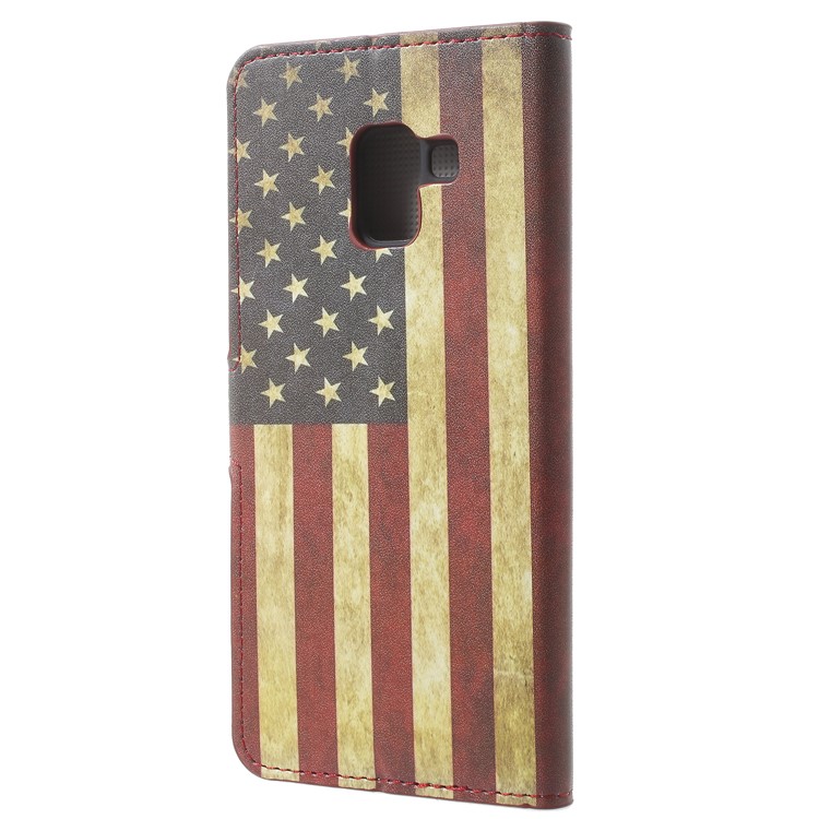 Pattern Printing Leather Magnetic Wallet Stand Folio Mobile Phone Cover for Samsung Galaxy A8 (2018) - America Flag-3