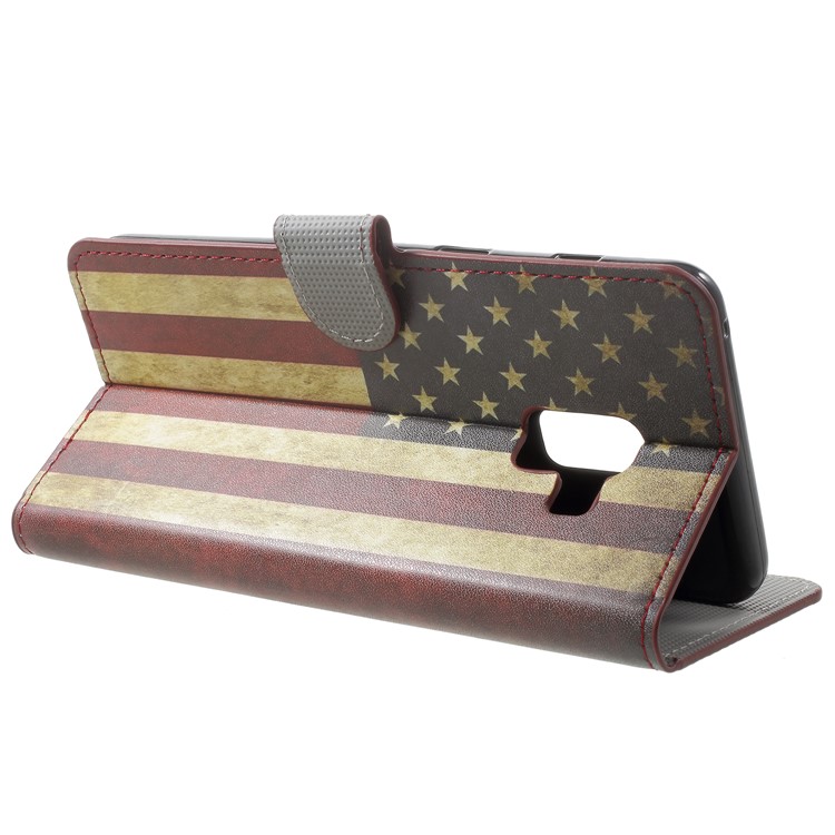 Pattern Printing Leather Magnetic Wallet Stand Folio Mobile Phone Cover for Samsung Galaxy A8 (2018) - America Flag-4