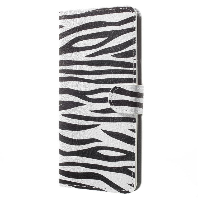 Pattern Printing Leather Magnetic Wallet Stand Folio Cell Phone Shell for Samsung Galaxy A8 (2018) - Zebra Texture-2