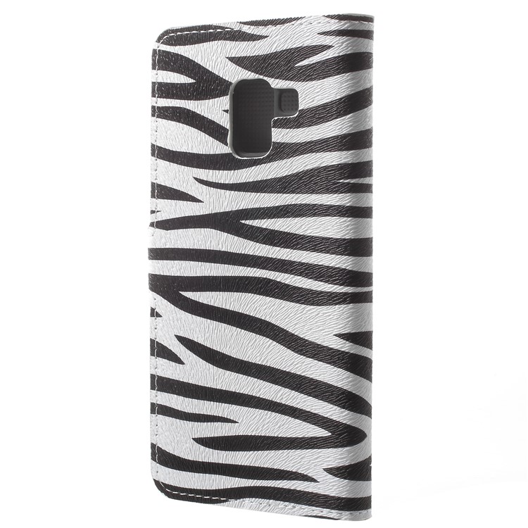 Pattern Printing Leather Magnetic Wallet Stand Folio Cell Phone Shell for Samsung Galaxy A8 (2018) - Zebra Texture-3