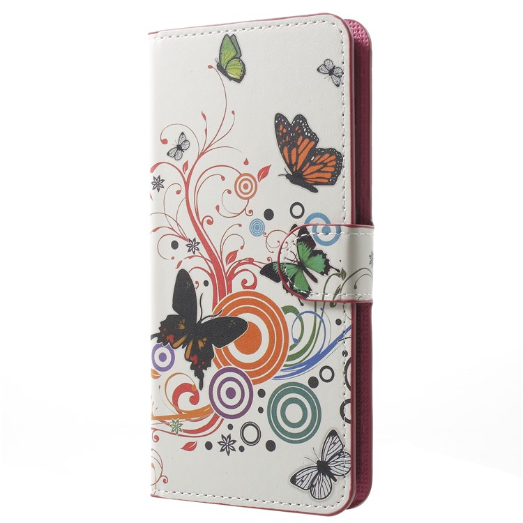 Pattern Printing Leather Magnetic Wallet Stand Folio Mobile Phone Casing for Samsung Galaxy A8 (2018) - Butterfly Flower-2