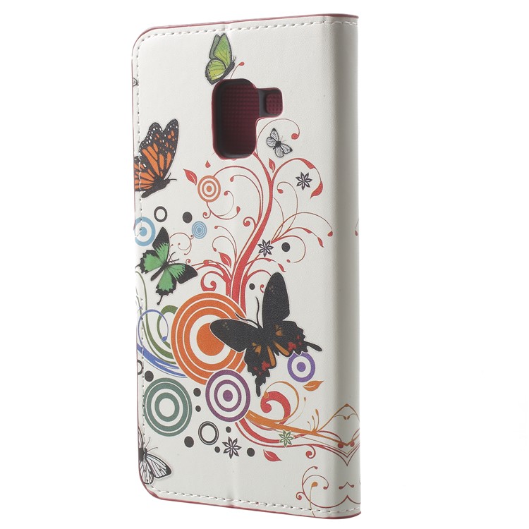 Pattern Printing Leather Magnetic Wallet Stand Folio Mobile Phone Casing for Samsung Galaxy A8 (2018) - Butterfly Flower-3