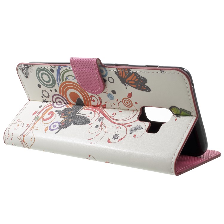 Pattern Printing Leather Magnetic Wallet Stand Folio Mobile Phone Casing for Samsung Galaxy A8 (2018) - Butterfly Flower-4