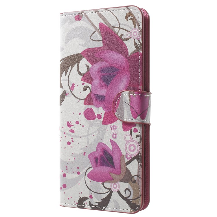 Pattern Printing Leather Magnetic Wallet Stand Folio Cell Phone Casing for Samsung Galaxy A8 (2018) - Purple Flower-2