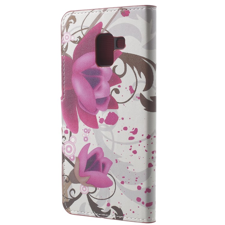 Pattern Printing Leather Magnetic Wallet Stand Folio Cell Phone Casing for Samsung Galaxy A8 (2018) - Purple Flower-3