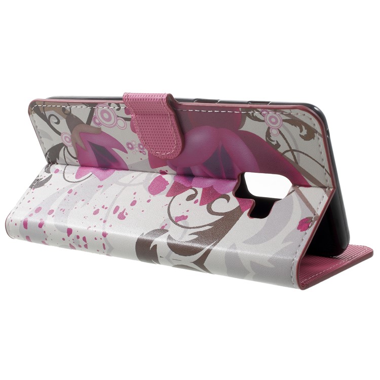 Pattern Printing Leather Magnetic Wallet Stand Folio Cell Phone Casing for Samsung Galaxy A8 (2018) - Purple Flower-4