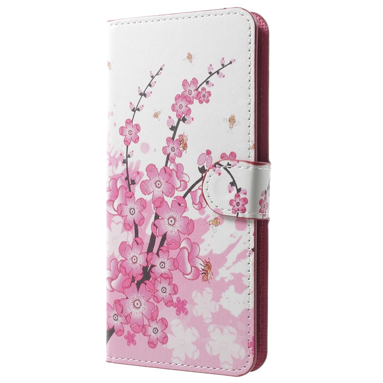Pattern Printing Leather Magnetic Wallet Stand Folio Protective Case for Samsung Galaxy A8 (2018) - Peach Flower-2