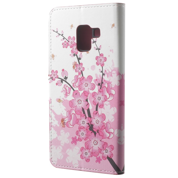 Pattern Printing Leather Magnetic Wallet Stand Folio Protective Case for Samsung Galaxy A8 (2018) - Peach Flower-3