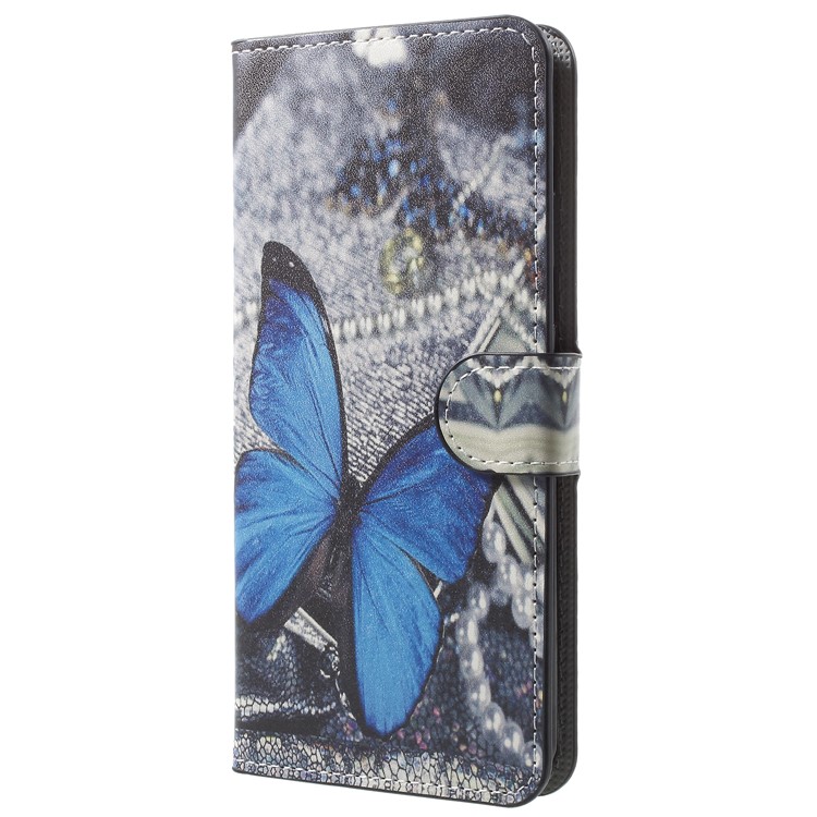 Pattern Printing Leather Magnetic Wallet Folio Case with Stand for Samsung Galaxy A8 (2018) - Blue Butterfly-2