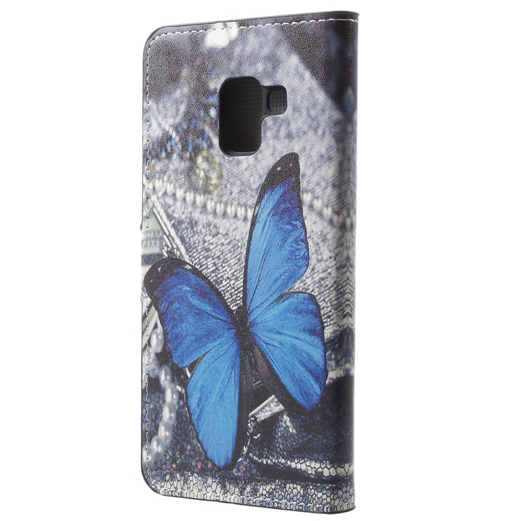 Pattern Printing Leather Magnetic Wallet Folio Case with Stand for Samsung Galaxy A8 (2018) - Blue Butterfly-3