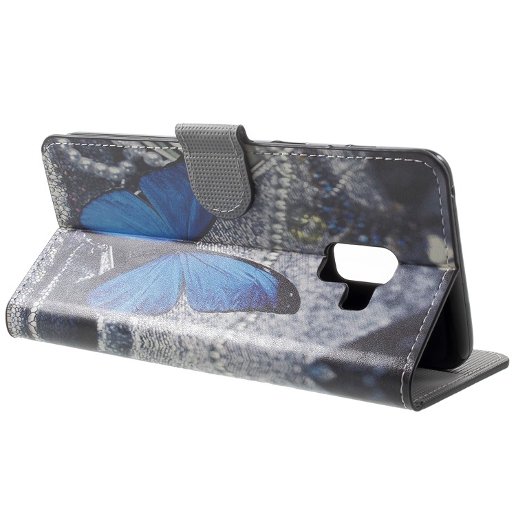 Pattern Printing Leather Magnetic Wallet Folio Case with Stand for Samsung Galaxy A8 (2018) - Blue Butterfly-4