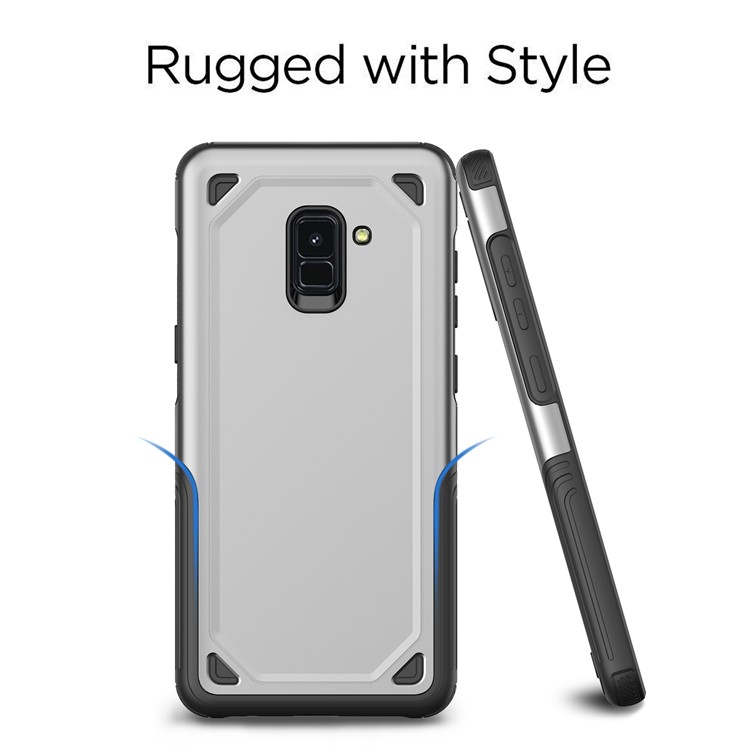 Plastic + TPU Hybrid Rugged Armor Protection Case for Samsung Galaxy A8 (2018) - Silver-2