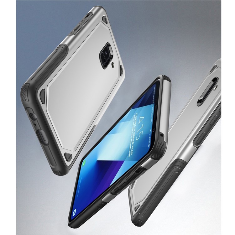 Plastic + TPU Hybrid Rugged Armor Protection Case for Samsung Galaxy A8 (2018) - Silver-4