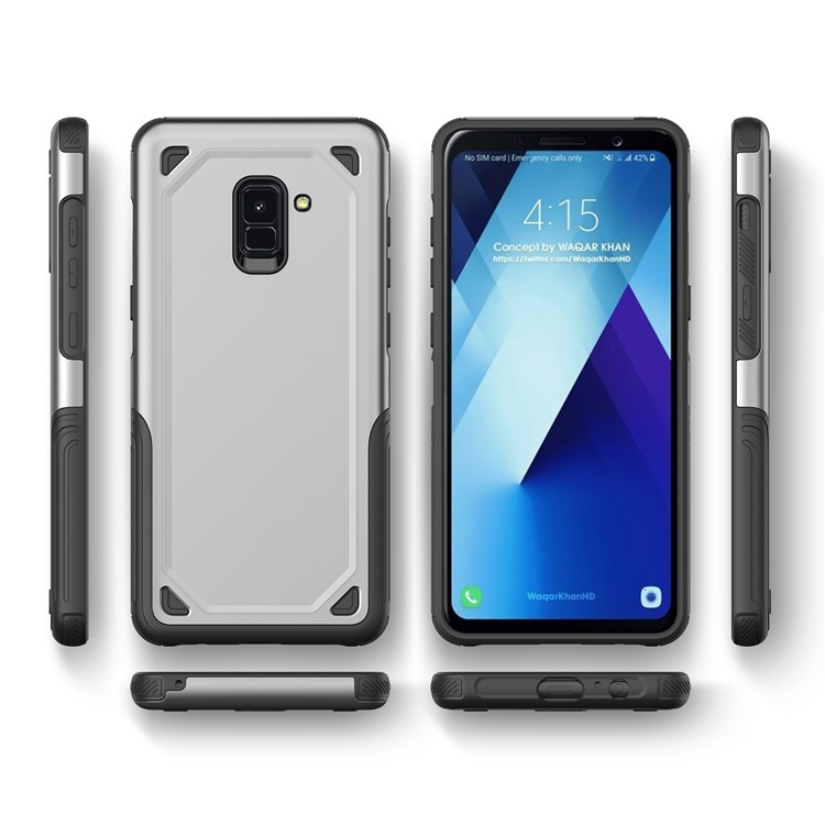 Plastic + TPU Hybrid Rugged Armor Protection Case for Samsung Galaxy A8 (2018) - Silver-5