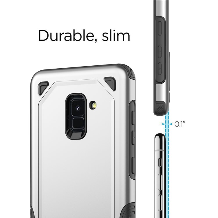 Plastic + TPU Hybrid Rugged Armor Protection Case for Samsung Galaxy A8 (2018) - Silver-7