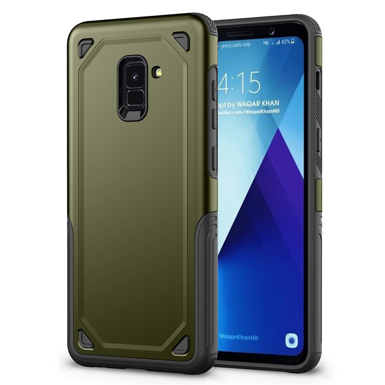 For Samsung Galaxy A8 (2018) Plastic + TPU Hybrid Rugged Armor Back Shell - Green-1