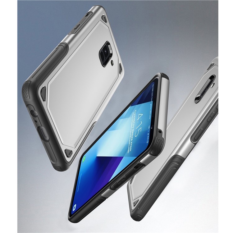 Plastic + TPU Combo Rugged Armor Mobile Case for Samsung Galaxy A8+ (2018) - Silver-4