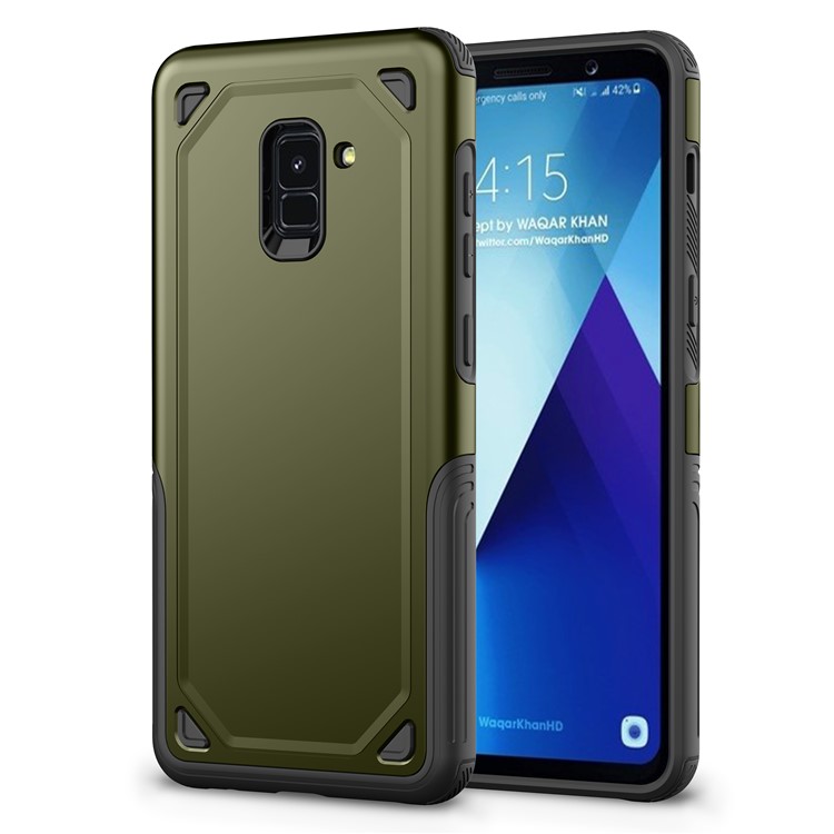 For Samsung Galaxy A8+ (2018) Plastic + TPU Combo Rugged Armor Phone Protection Shell Case - Green-1