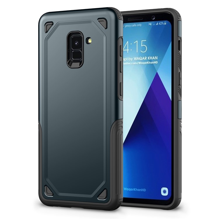 Plastic + TPU Combo Rugged Armor Phone Protective Casing for Samsung Galaxy A8+ (2018) - Dark Blue-1