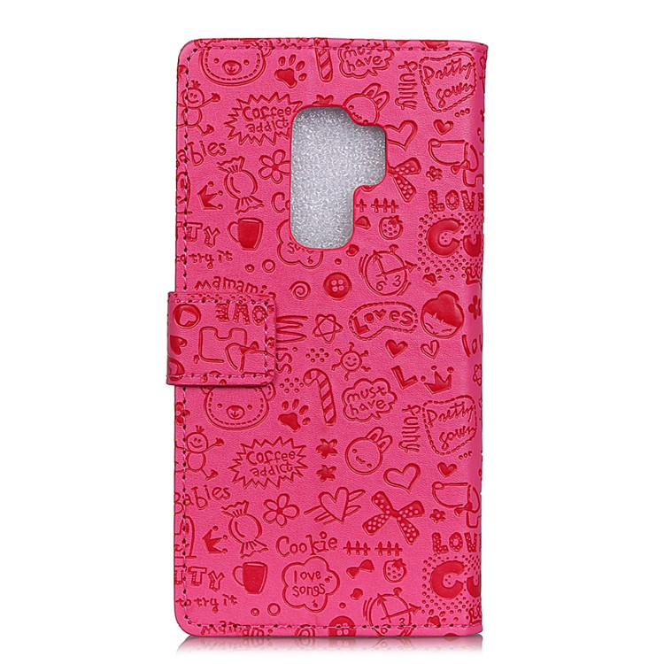 Cartoon Graffiti Leather Stand Wallet Mobile Casing for Samsung Galaxy S9+ G965 - Rose-2
