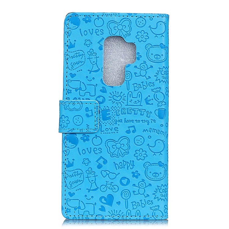 Cartoon Graffiti Leather Stand Wallet Mobile Phone Shell for Samsung Galaxy S9+ G965 - Blue-2