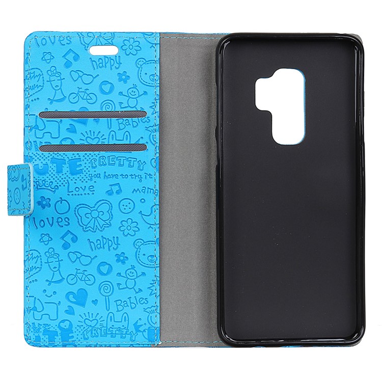Cartoon Graffiti Leather Stand Wallet Mobile Phone Shell for Samsung Galaxy S9+ G965 - Blue-3