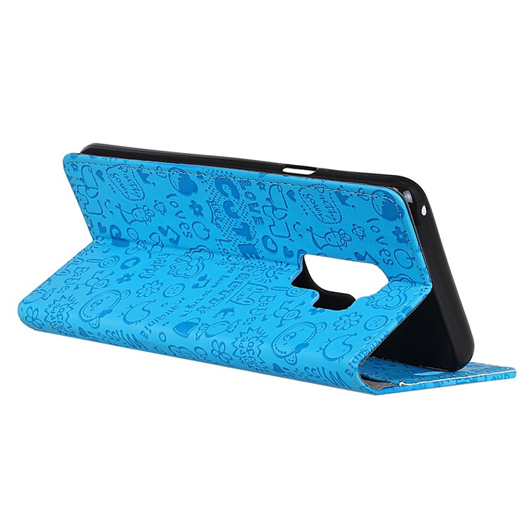 Cartoon Graffiti Leather Stand Wallet Mobile Phone Shell for Samsung Galaxy S9+ G965 - Blue-4