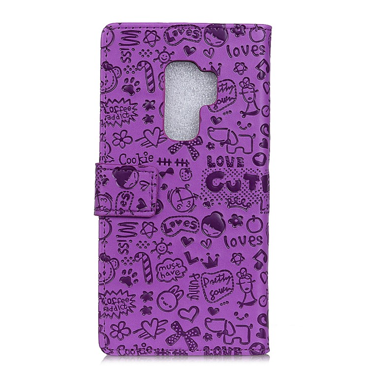 Cartoon Graffiti Leather Stand Wallet Cell Phone Shell for Samsung Galaxy S9+ G965 - Purple-2
