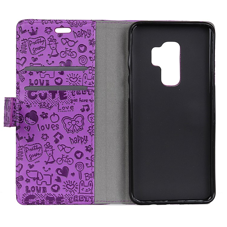 Cartoon Graffiti Leather Stand Wallet Cell Phone Shell for Samsung Galaxy S9+ G965 - Purple-4