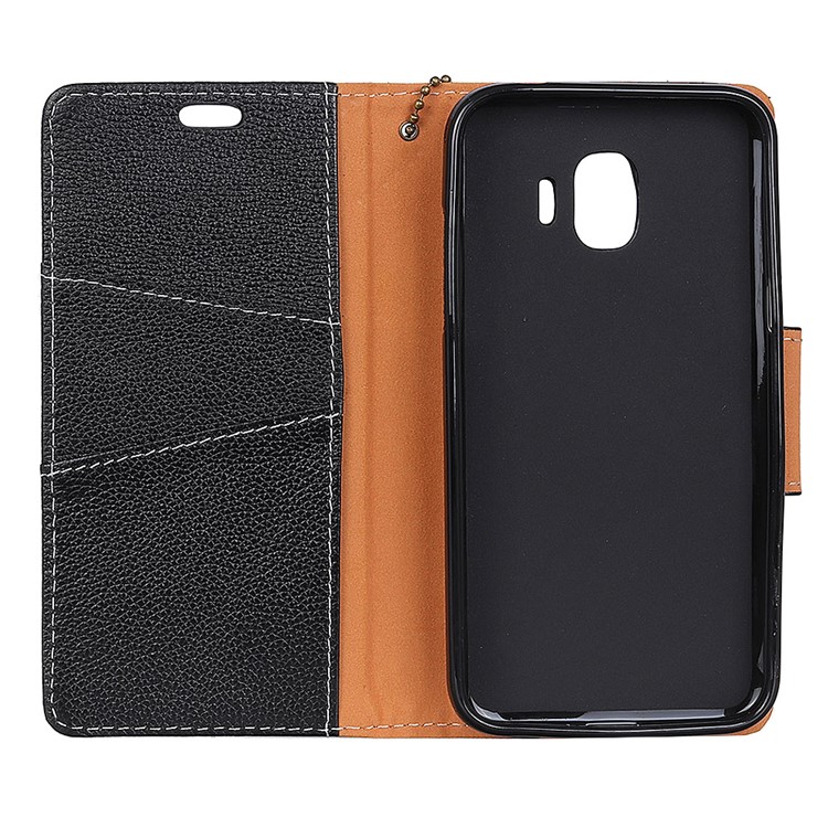 Litchi Texture Genuine Leather Wallet Stand Cell Phone Case for Samsung Galaxy J2 Pro 2018 - Black-3