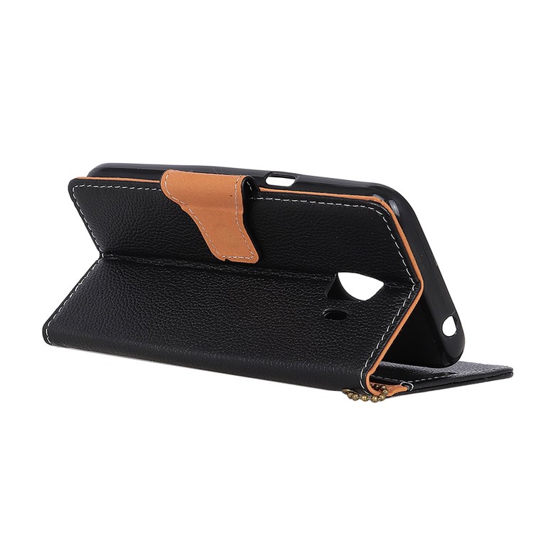 Litchi Texture Genuine Leather Wallet Stand Cell Phone Case for Samsung Galaxy J2 Pro 2018 - Black-4