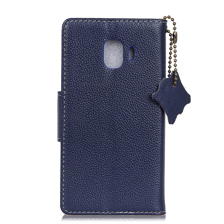 Litchi Texture Genuine Leather Wallet Stand Cell Phone Cover for Samsung Galaxy J2 Pro 2018 - Blue-2