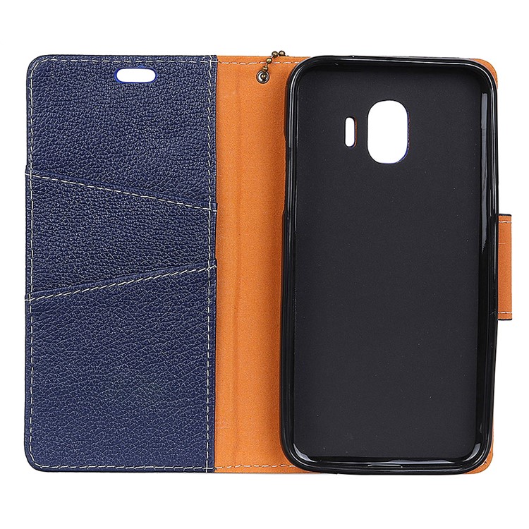 Litchi Texture Genuine Leather Wallet Stand Cell Phone Cover for Samsung Galaxy J2 Pro 2018 - Blue-3
