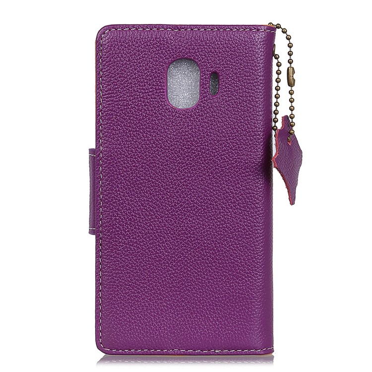 Litchi Texture Genuine Leather Wallet Stand Cell Phone Shell for Samsung Galaxy J2 Pro 2018 - Purple-2