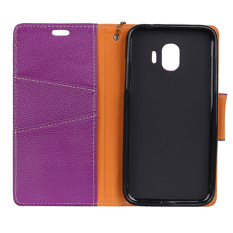 Litchi Texture Genuine Leather Wallet Stand Cell Phone Shell for Samsung Galaxy J2 Pro 2018 - Purple-3