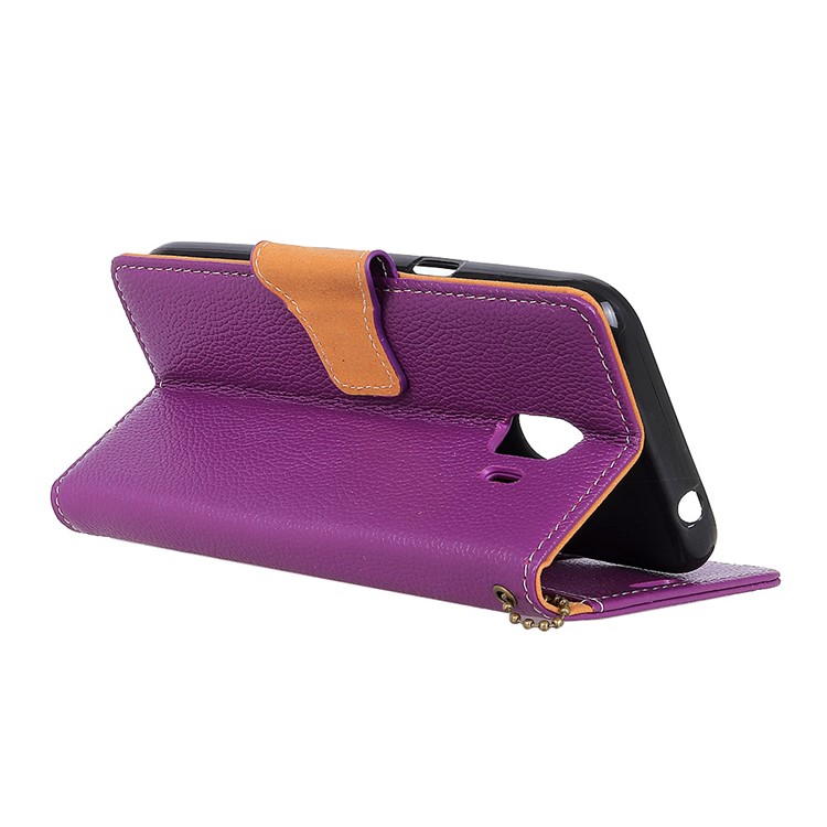 Litchi Texture Genuine Leather Wallet Stand Cell Phone Shell for Samsung Galaxy J2 Pro 2018 - Purple-4