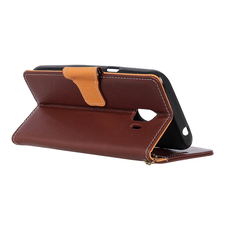 Litchi Texture Genuine Leather Wallet Mobile Phone Case with Stand for Samsung Galaxy J2 Pro 2018 - Brown-4