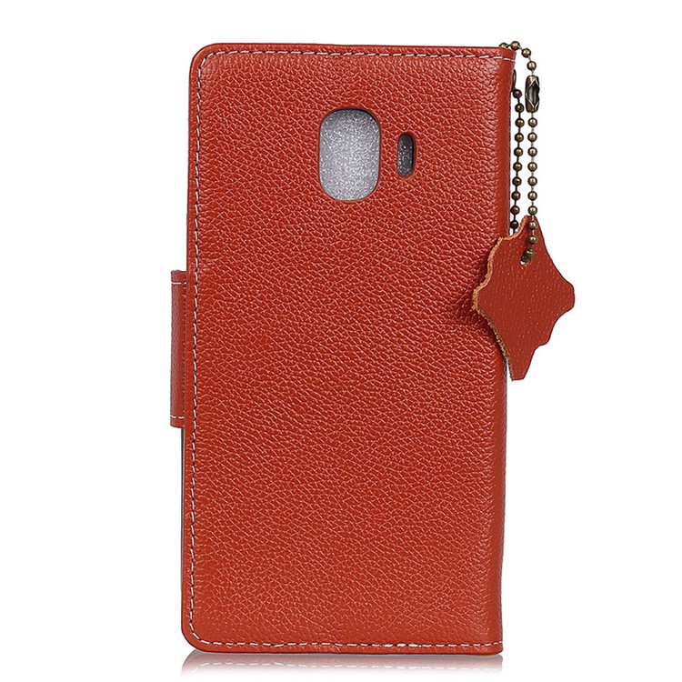Litchi Texture Genuine Leather Magnetic Wallet Cover Shell for Samsung Galaxy J2 Pro 2018 - Orange-2