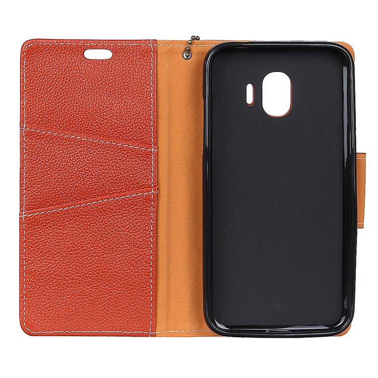 Litchi Texture Genuine Leather Magnetic Wallet Cover Shell for Samsung Galaxy J2 Pro 2018 - Orange-3
