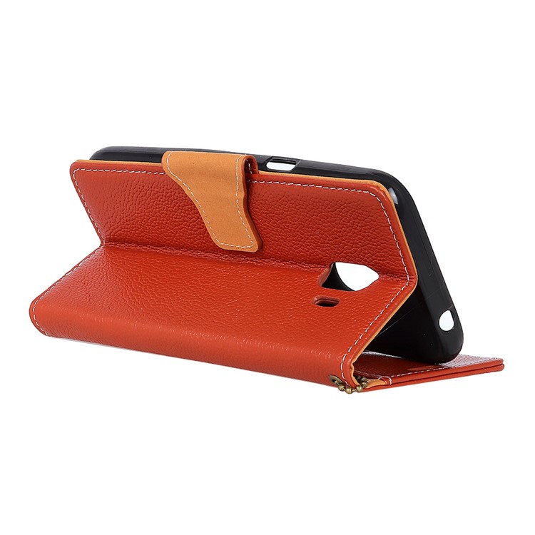 Litchi Texture Genuine Leather Magnetic Wallet Cover Shell for Samsung Galaxy J2 Pro 2018 - Orange-4
