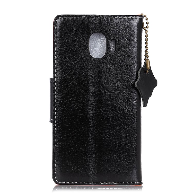 Crazy Horse Genuine Leather Wallet Stand Phone Case for Samsung Galaxy J2 Pro 2018 - Black-2
